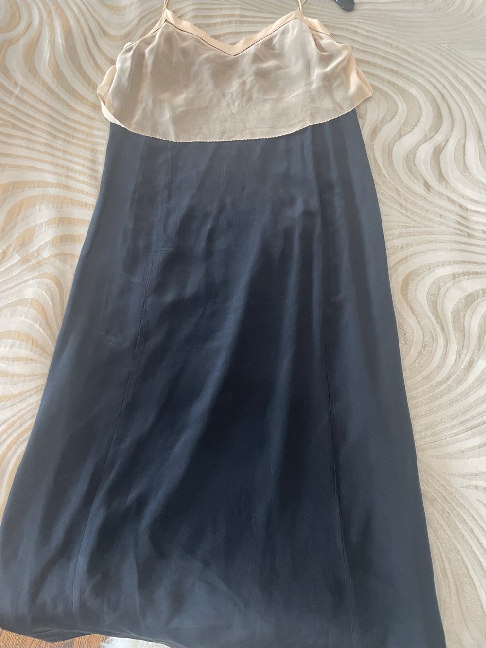 Club Monaco Two-Tone Satin Maxi Slip Dress in Cream and Black